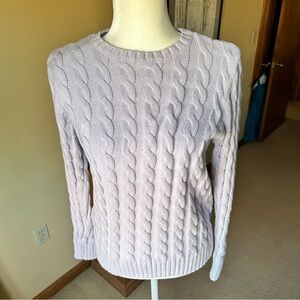 Preswick & Moore Lilac Cable Knit Crewneck Cotton Sweater Sz S/M Preppy Coastal